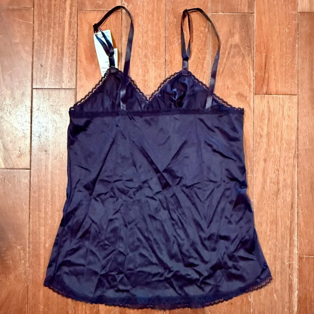 NWT! Vintage Vanity Fair‎ Camisole Cami Slip Top Black Nylon Lace Women Sz S 32